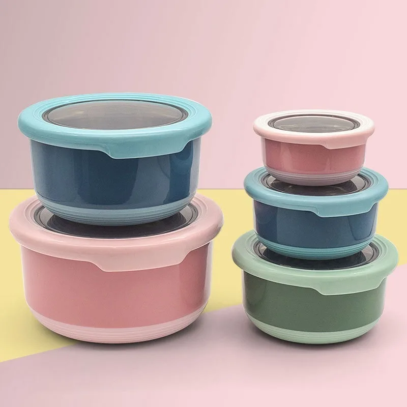 Food Storage Tupperware - Paslanmaz Çelik Sebzelik Yuvarlak Kapaklı Öğrenci