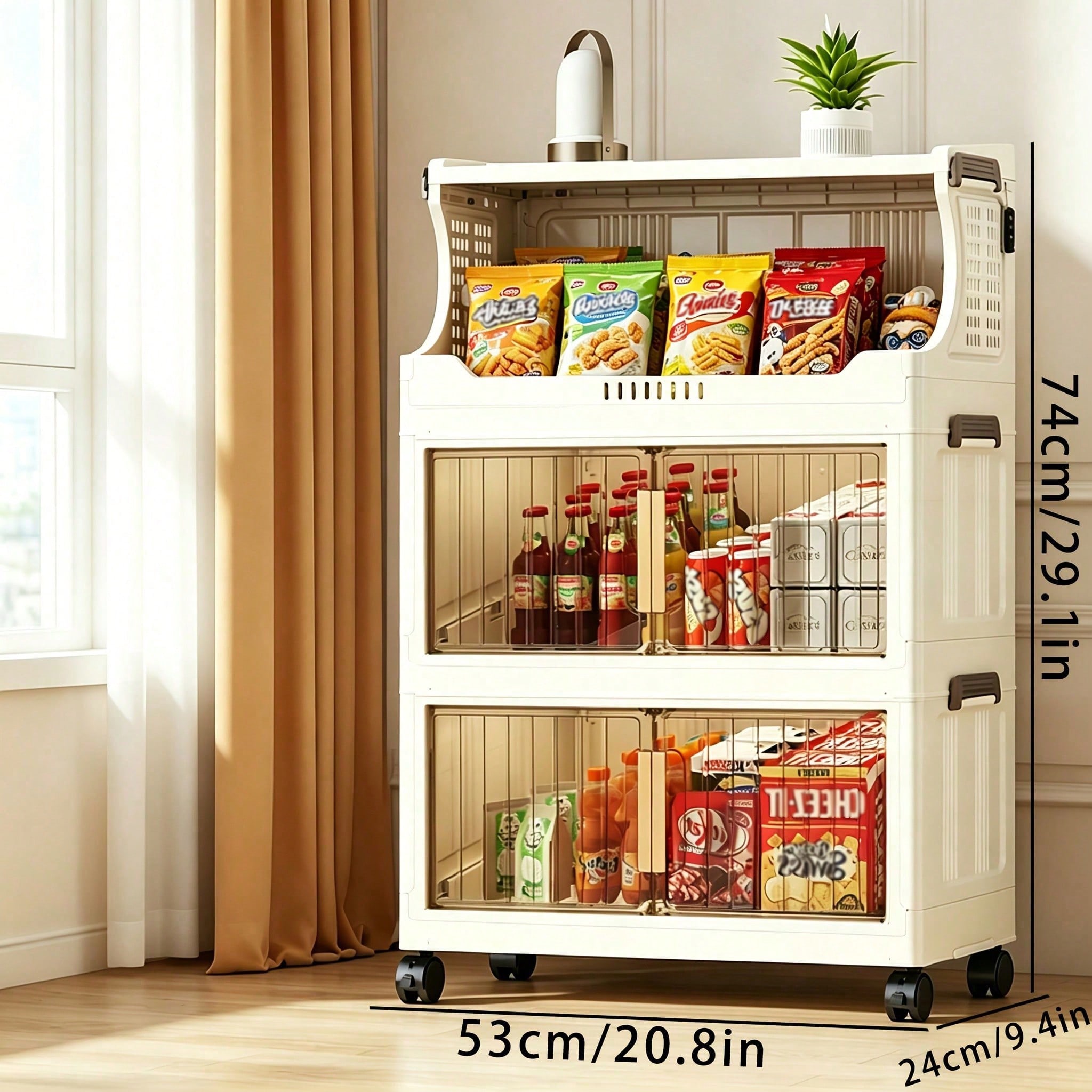 Stackable Pantry Bin - 20.8 İnç Genişliğinde Katlanabilir Saklama Kutusu,
