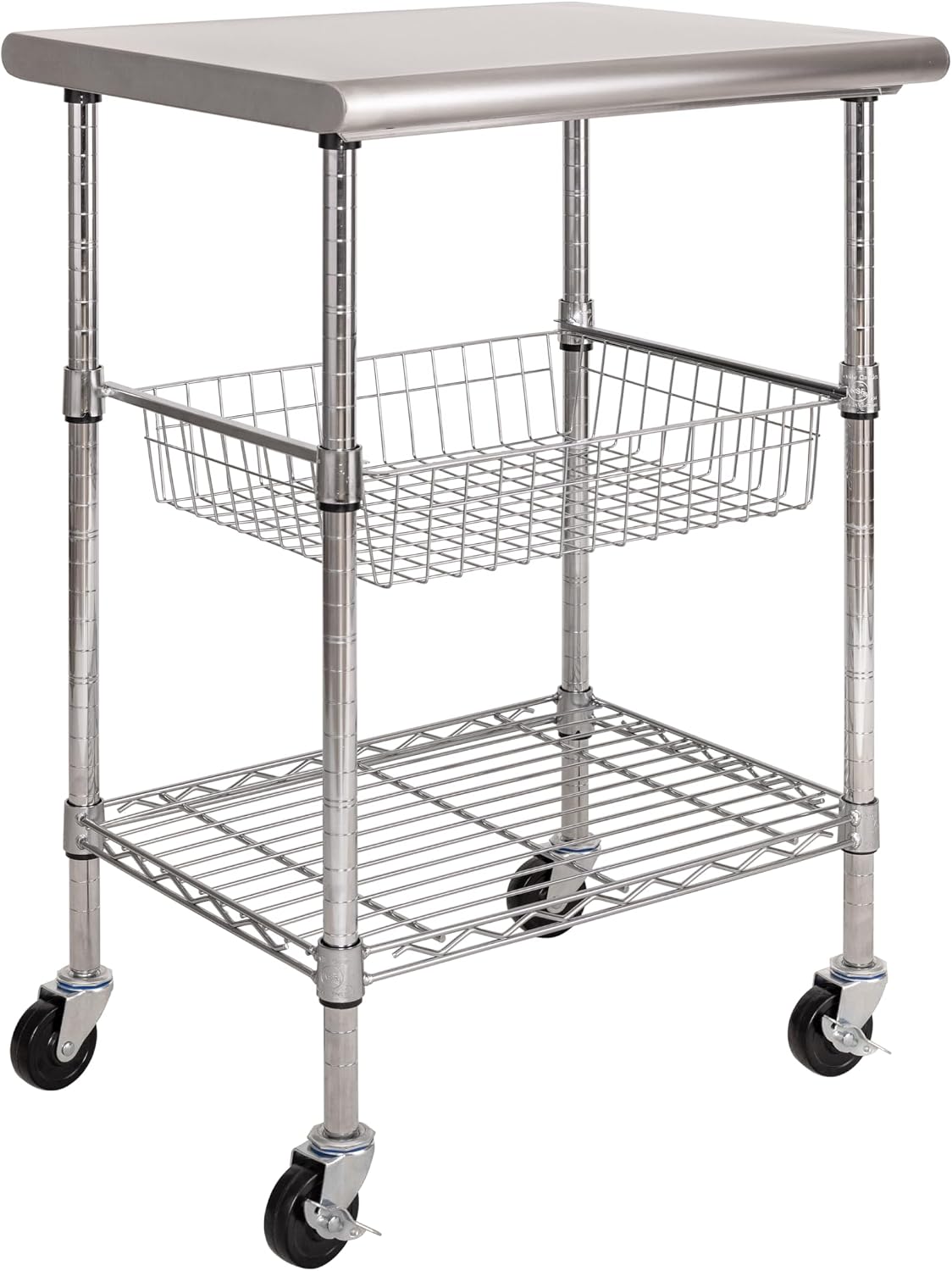 Food Storage On Wheels - Paslanmaz Çelik Ticari Hazırlık Masası Arabası,