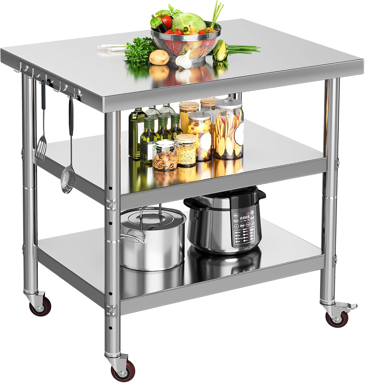 Food Storage On Wheels - Paslanmaz Çelik Yemek Hazırlık Masası, 3