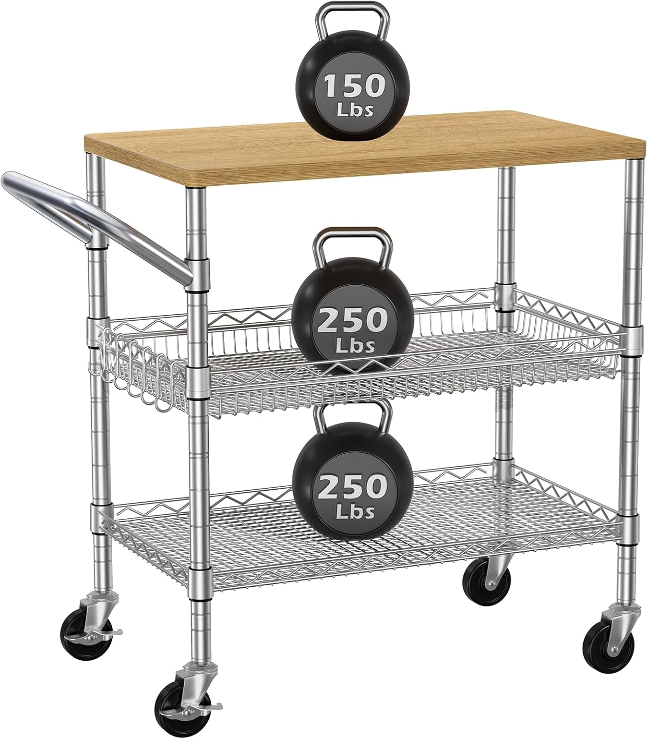 Food Storage On Wheels - Üç Katmanlı Tekerlekli Mutfak Arabası, Ağır